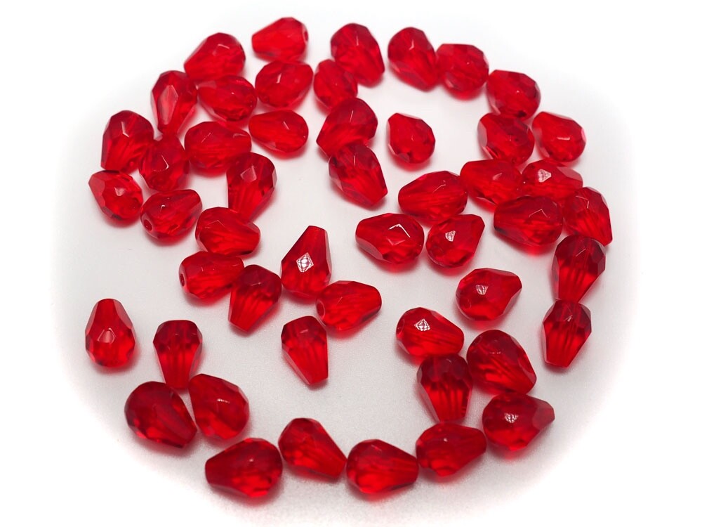 Czech Glass Pear Shaped Fire Polished Beads 9x7mm Light Siam red Tear Drops 50pc