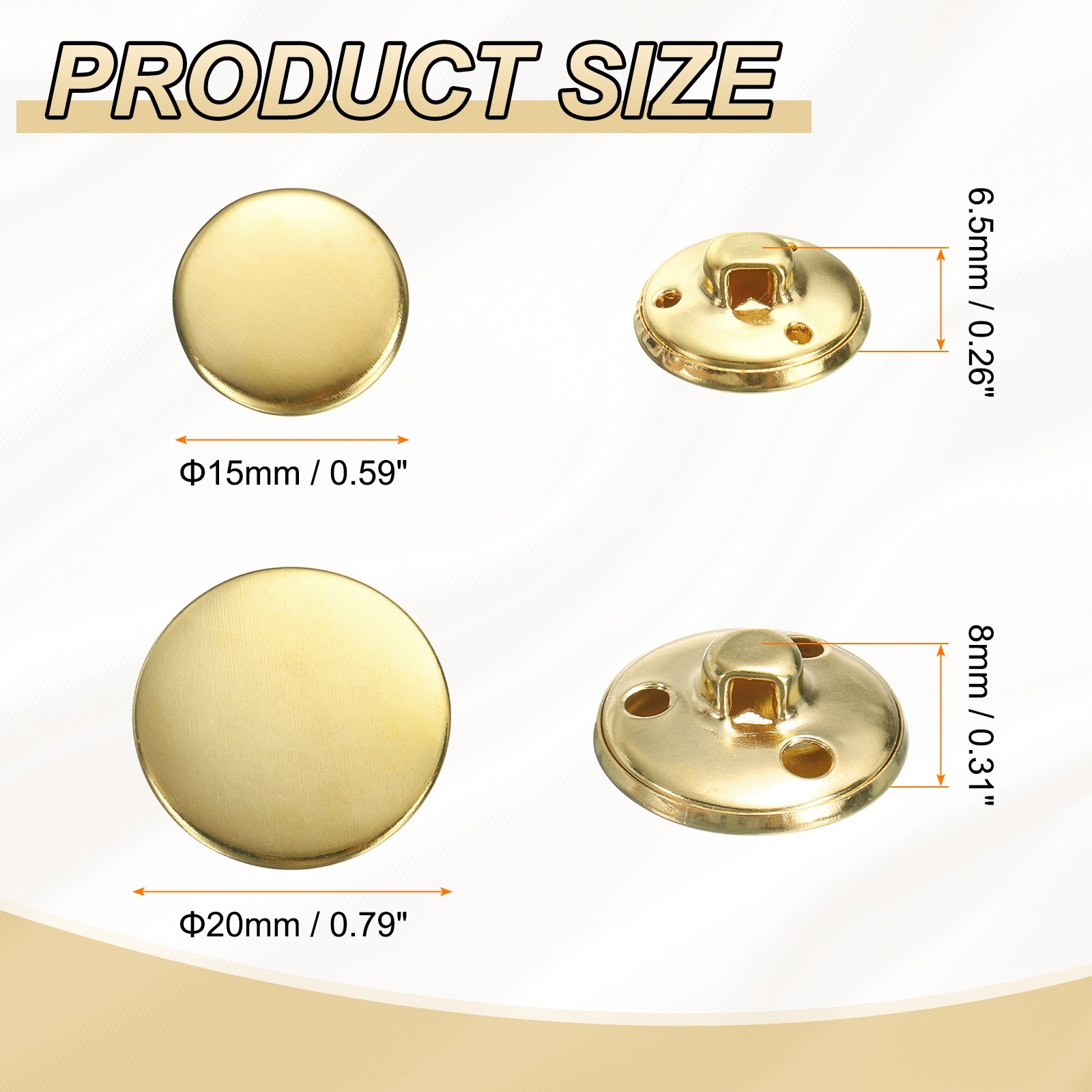 14pcs Metal Round Buttons 15/20mm Brass Sewing Craft Buttons Gold
