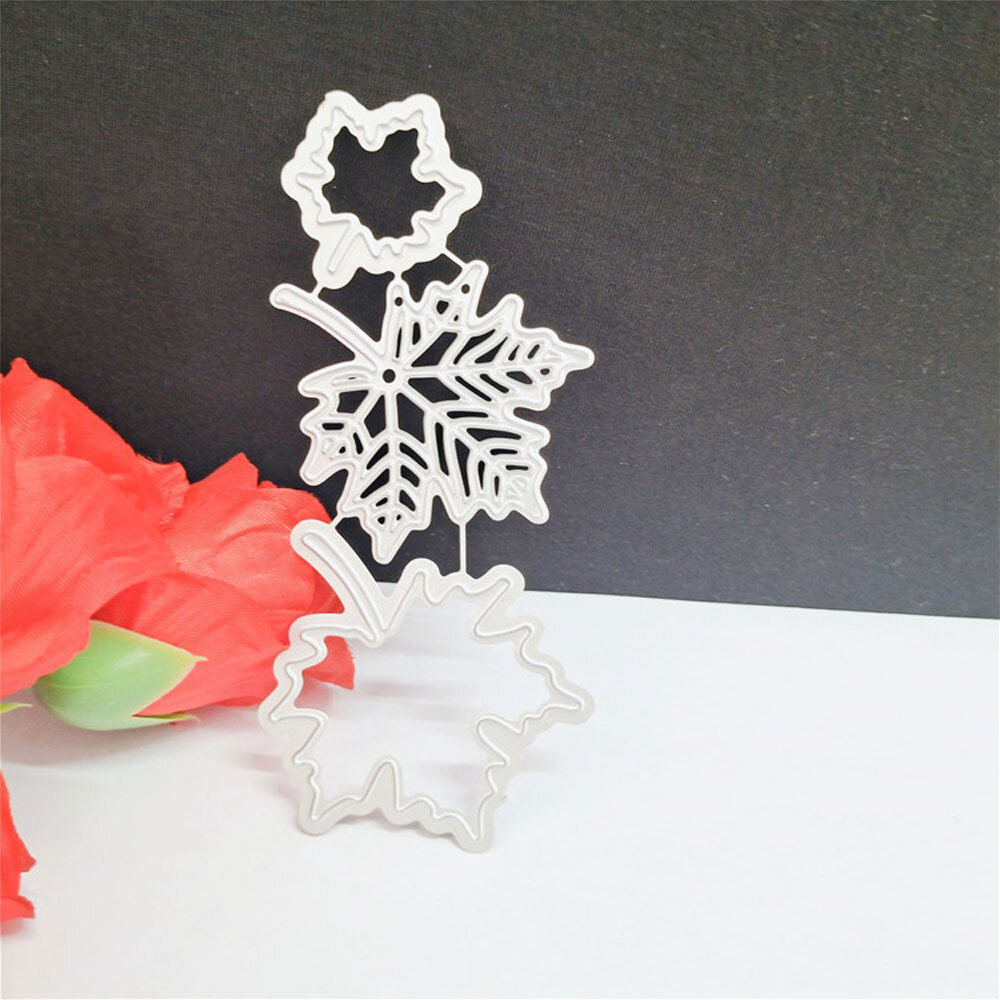 3pcs Metal Silvery DIY Hand Embossing Card Maple Leaf Cutting Dies Carbon Steel