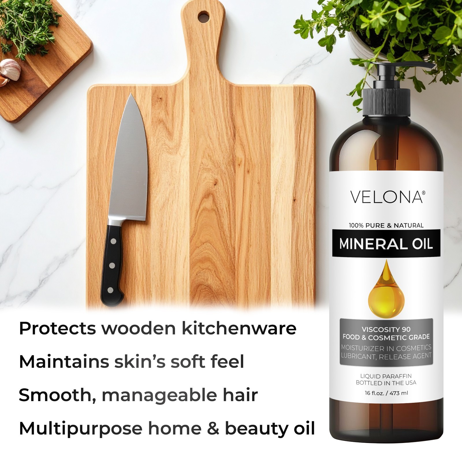 Velona Food Grade Mineral Oil 90 8oz Cutting Boards Countertops Butcher Blocks