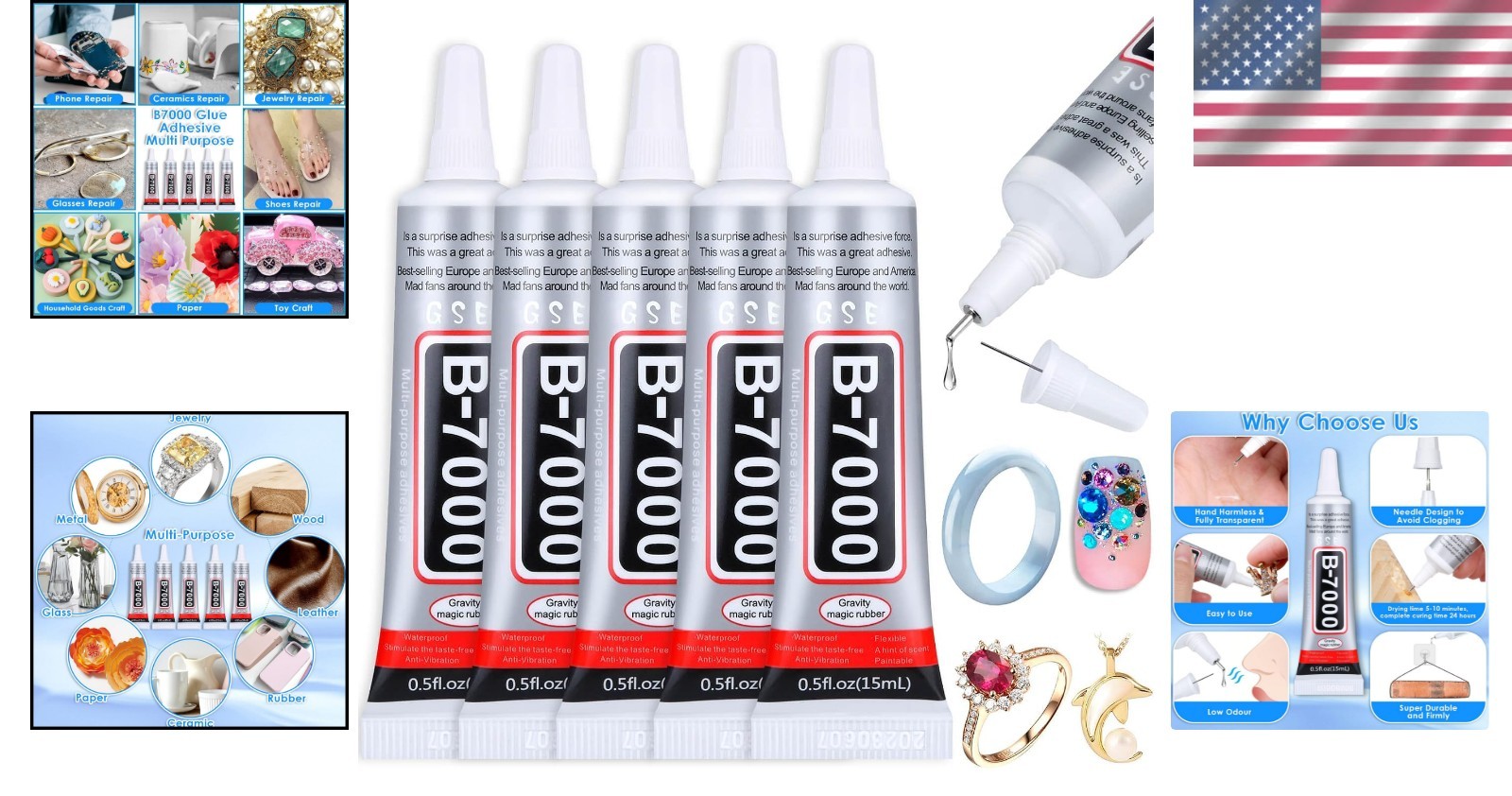 Durable & Waterproof B7000 Craft Glue – 5PCS 15ml Super Glue for All Materials