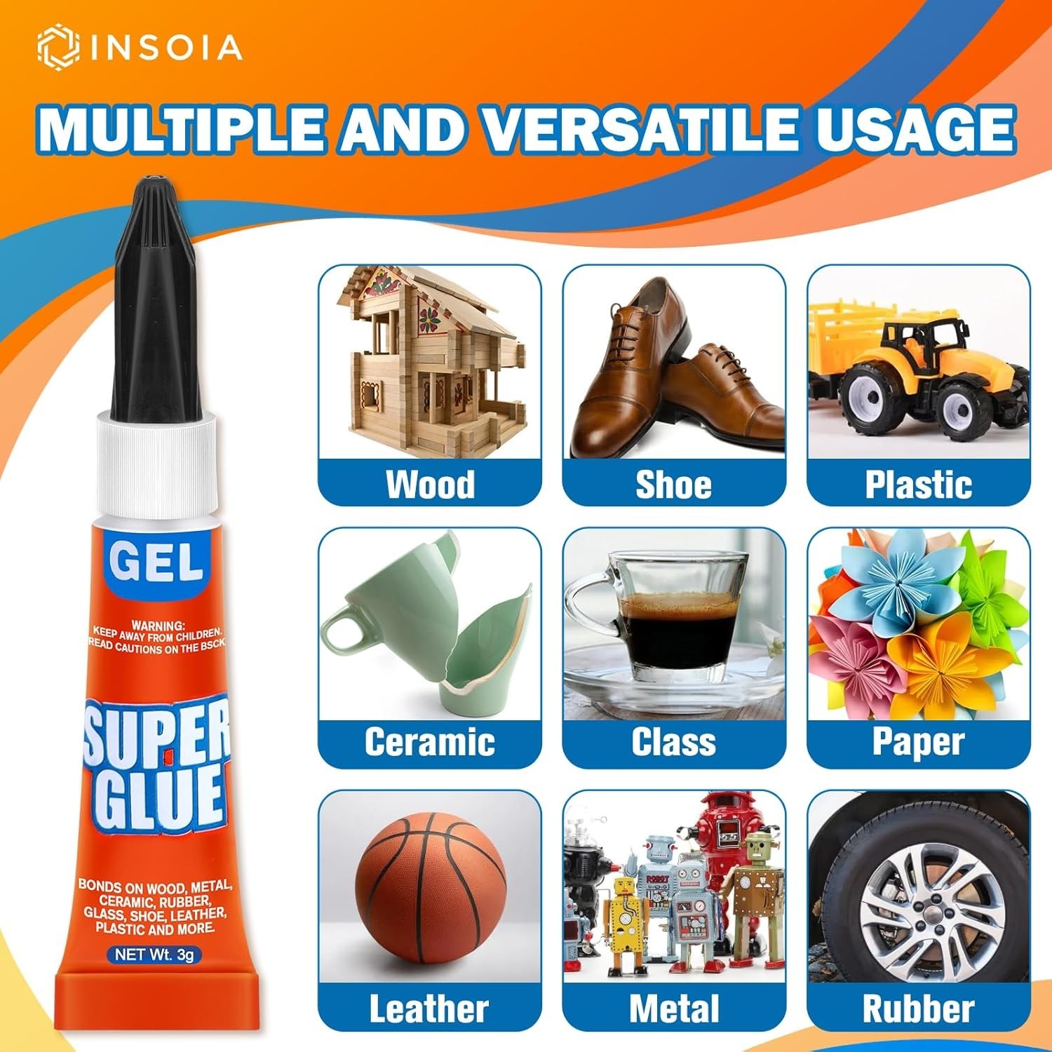 12-Pack Super Glue Gel Clear � 3g Strong Non-Drip Adhesive for Plastic Metal