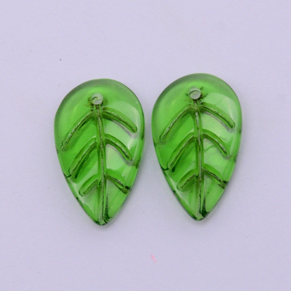10 Czech Glass Leaf Beads Green Gold Jewelry Supplies 12mm Mix