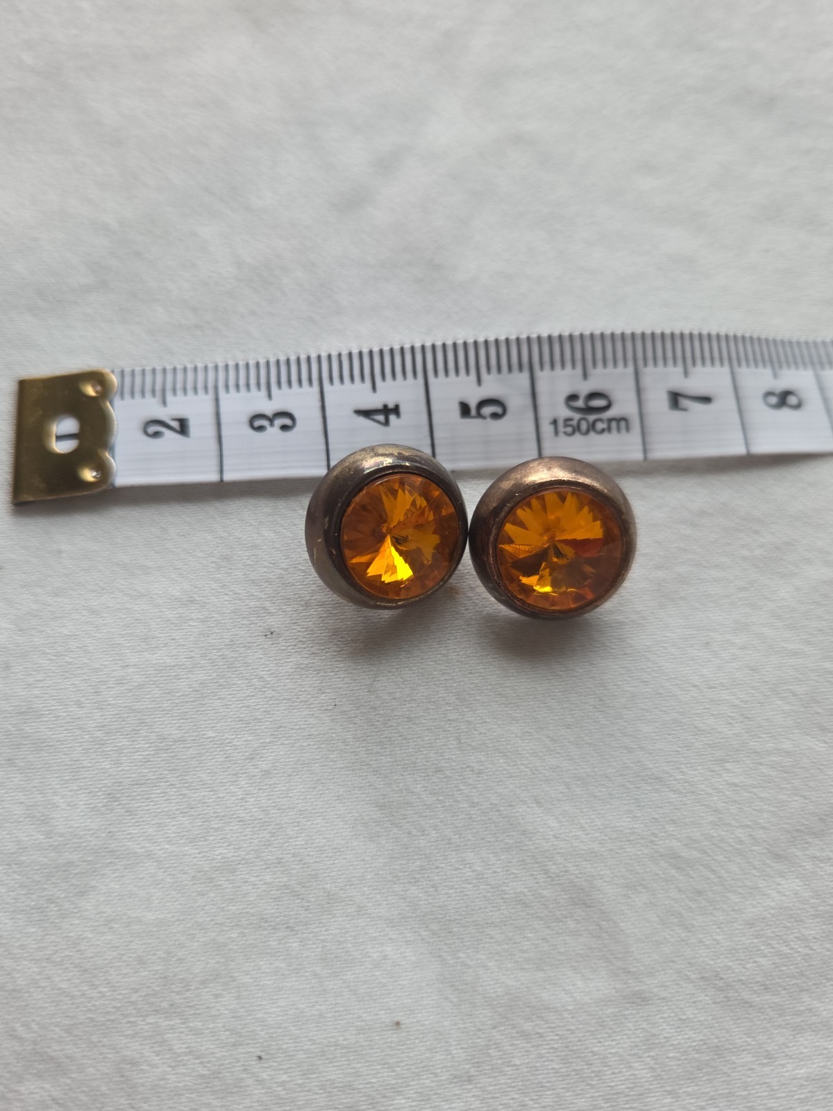 Vintage Amber Faceted Glass Rhinestone Shank Buttons Pair 18mm Copper Tone Coat