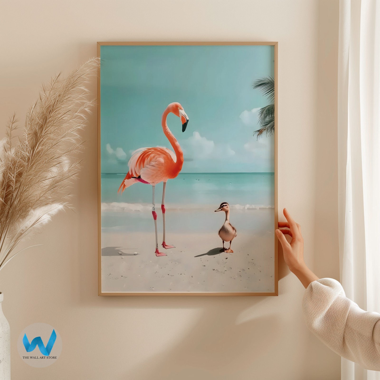 Flamingo and Duck Beach Scene Wall Art Modern Nature Beach Scene Wa