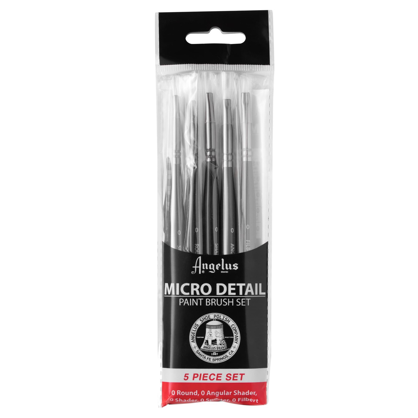 Angelus Micro Detail Paint Brush Set of 5 Synthetic Fibers, Small, Black