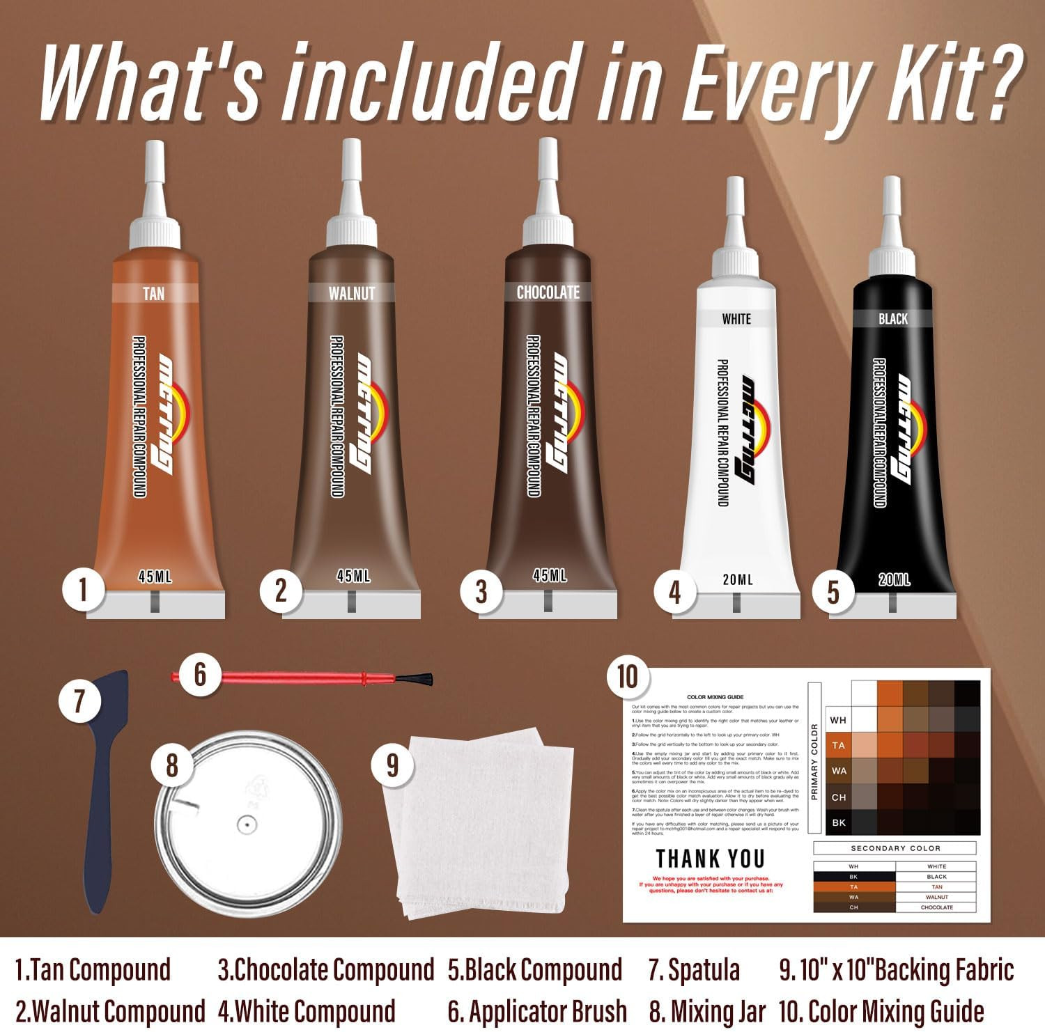 Brown Leather Repair Kit for Furniture, Couch, Vinyl and Leather Repair Kit for