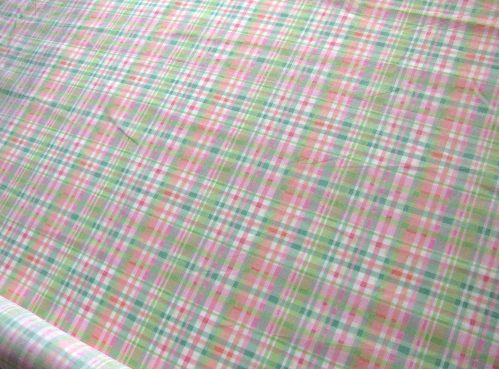 7 Yards Pastel Sherbet Plaid Fabric Sherbert Orange Green Pink White 55″ Wide