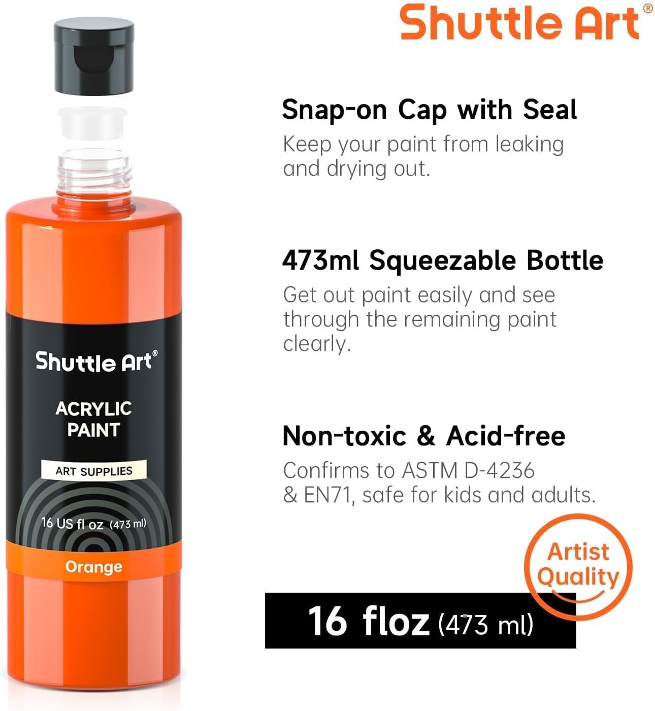 Shuttle Art Acrylic Paint, 15 Pack 16 Fl Oz (Pack of 15), 14+1 Colors