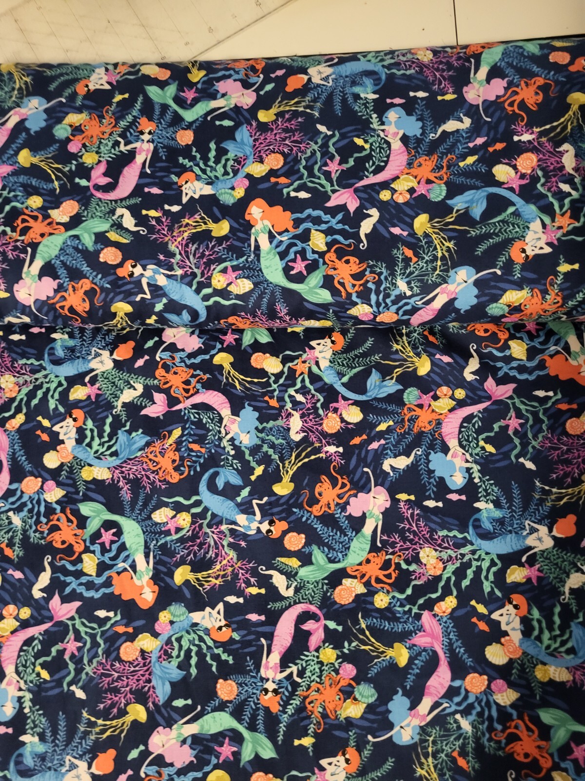 Mermaids sea life Studio E cotton quilting fabric bty navy bl bkgrd colorful FS