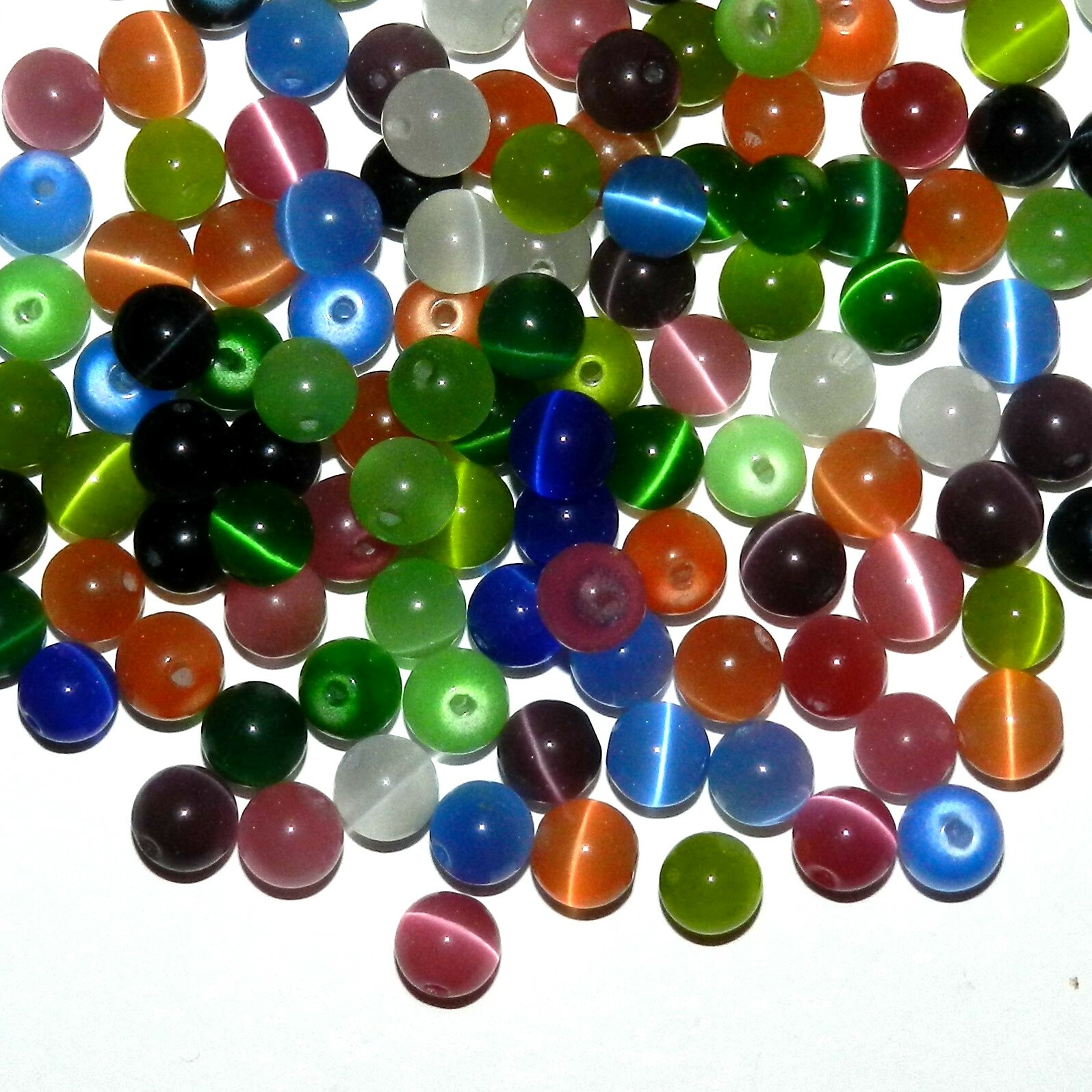 G9922 Assorted Color 8mm Round Cat’s Eye Fiber Optic Glass Beads 25pc