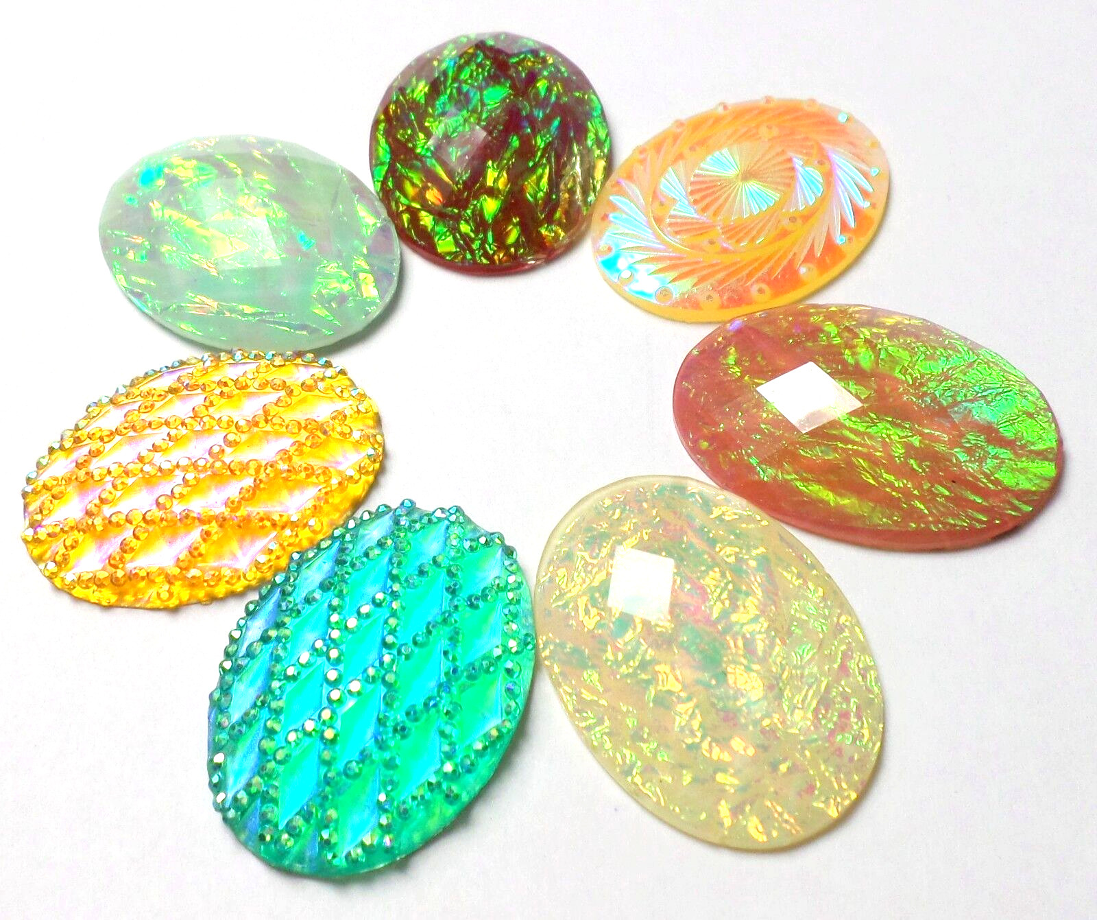 7 Colors 40x30mm Vertical or Horizontal Acrylic Faceted Faux Opal Cameos, Cabs