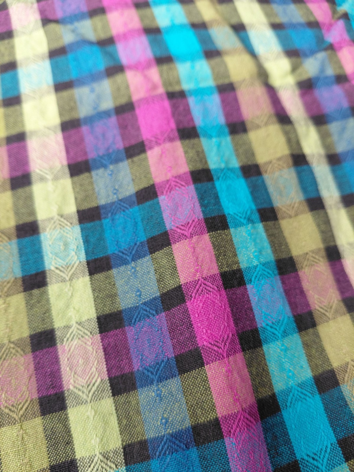 Jewel Tone Plaid Sew Fabric W/Small Arrow Pattern 4.5 Yards 45″ Wide Multicolor