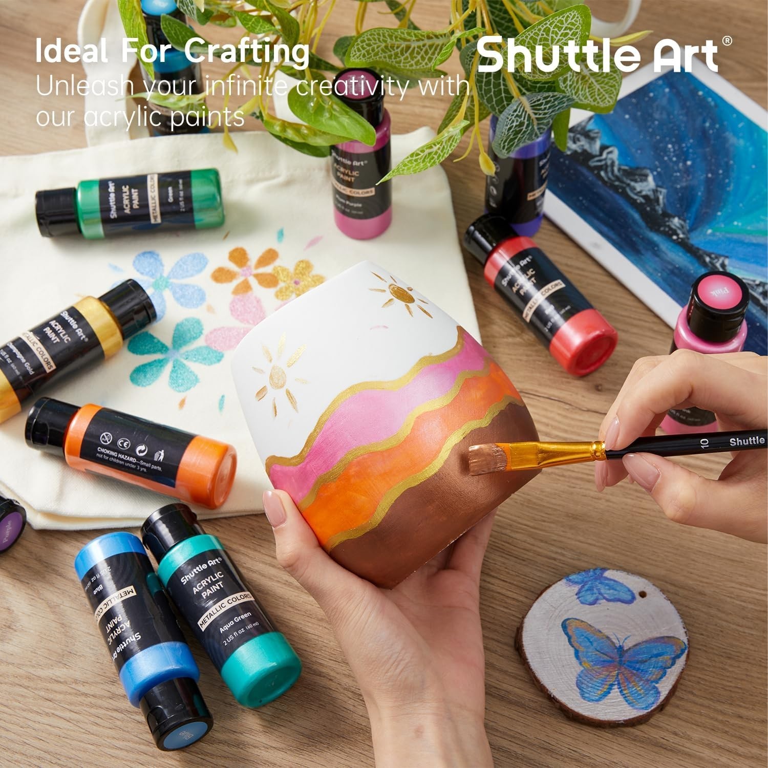 Versatile Metallic Acrylic Paint Set – 60ml Bottles, Includes Brushes & Palette