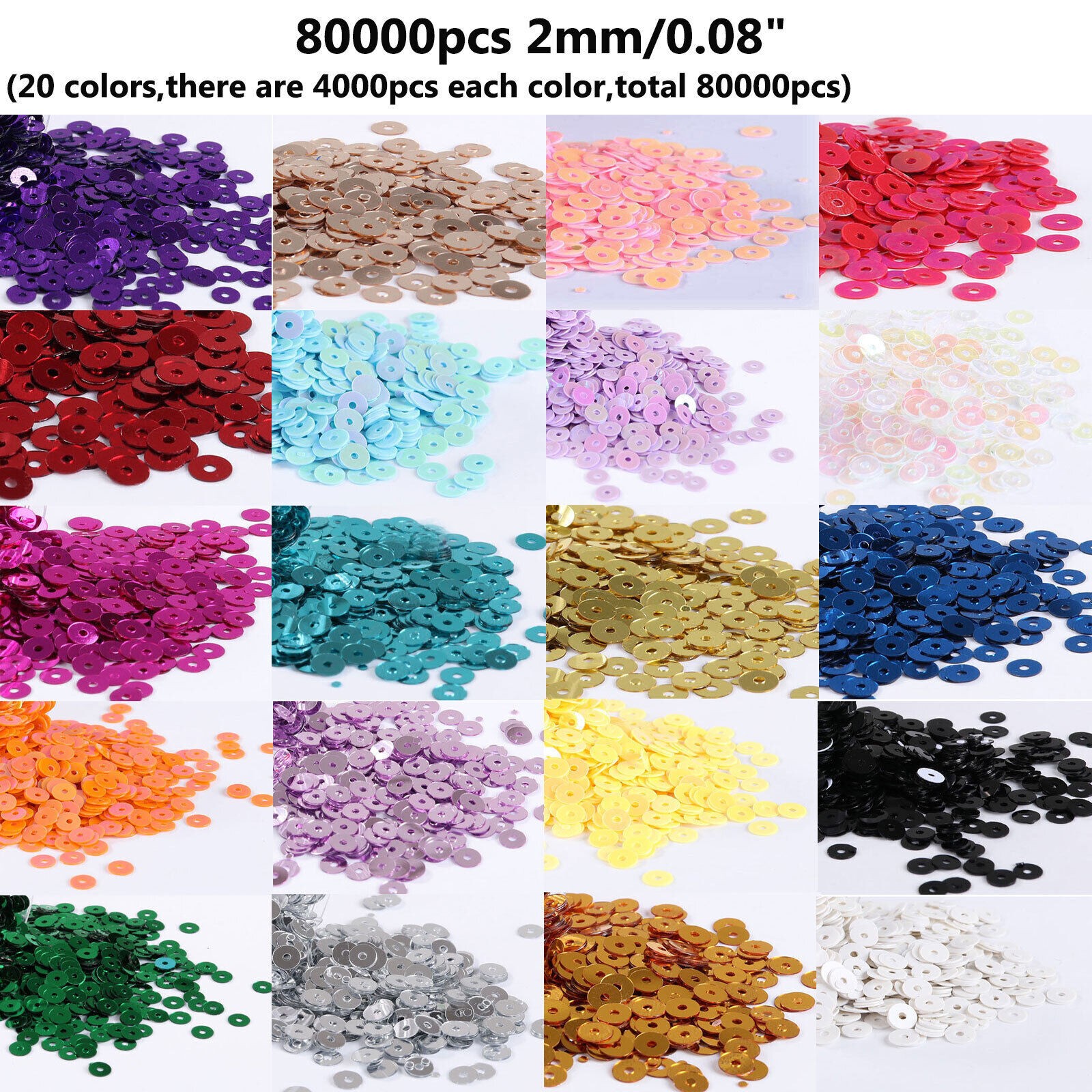 80000pcs 20 Colors Flat Round Sequins Clothing Decoration DIY Sewing Craft 2-6mm