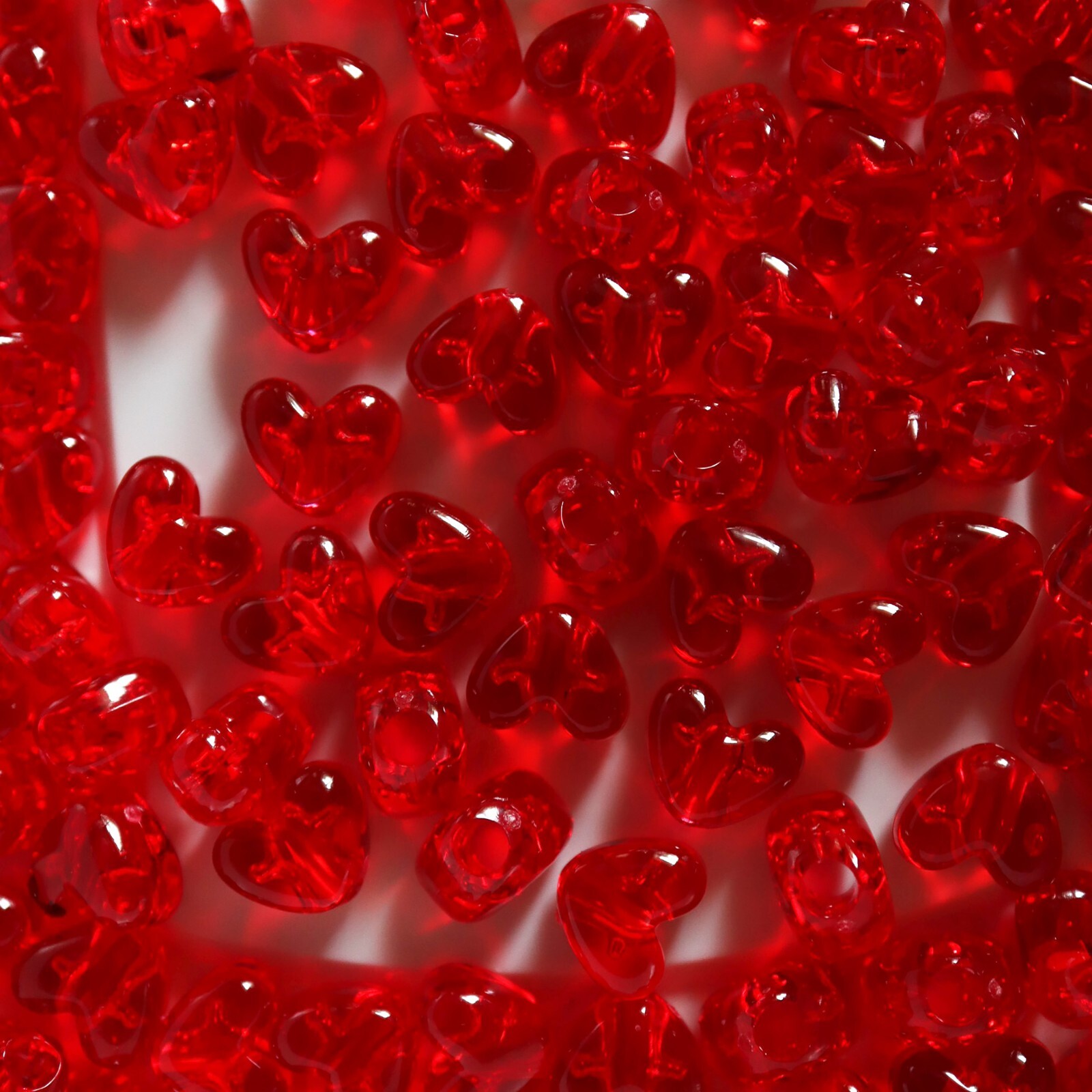 Heart Beads Ruby Red Transparent Large Hole Pony Beads Made in USA
