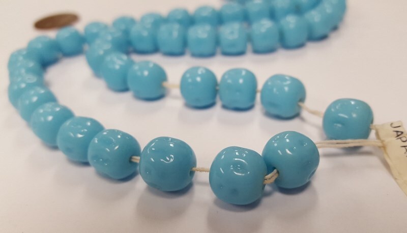 50 VINTAGE JAPAN CHERRY BRAND GLASS LIGHT BLUE TURQUOISE 10mm BAROQUE BEAD 4640T