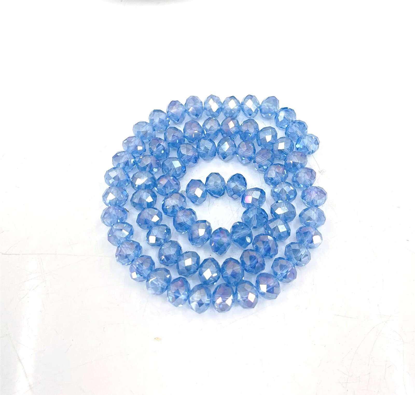 8x6mm Light Sapphire Blue AB Glass Faceted Rondelle Crystal Shimmer Beads 16″