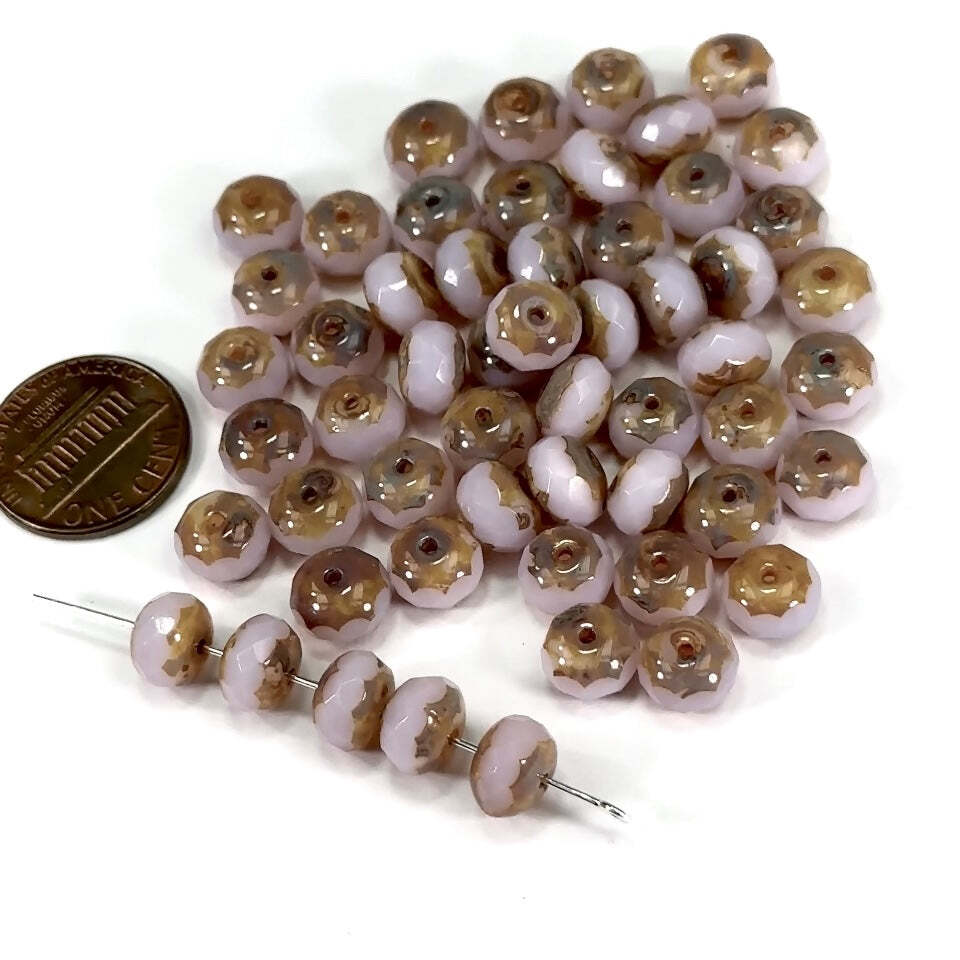 Czech Glass FP Rondelle Spacer Beads 9mm Lila Purple Opaque Picasso donut 24pcs