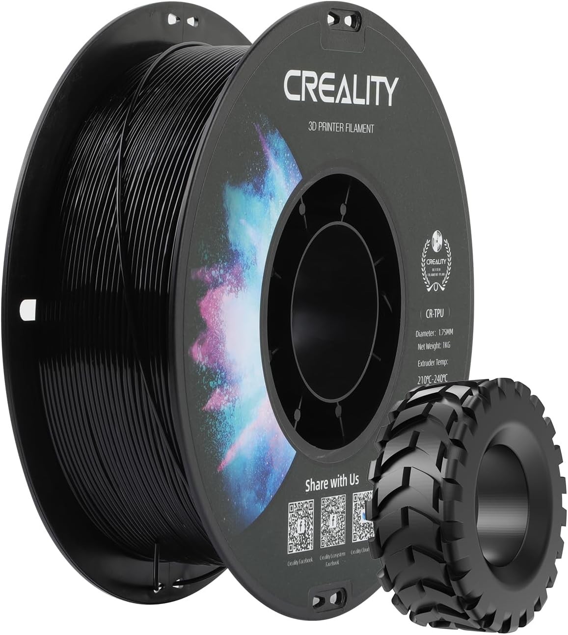 Creality TPU Filament 1.75, 95A 3D Printing Filament, High Tpu – Black