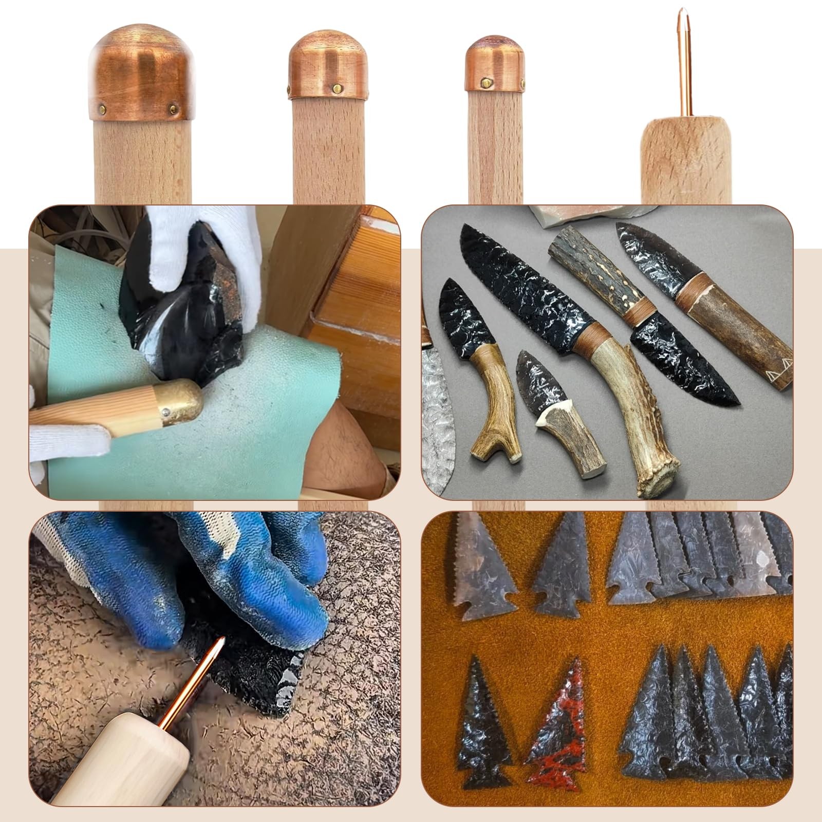 7Pcs Obsidian Crafting Flint Knapping Tools Kit for Beginners Wood