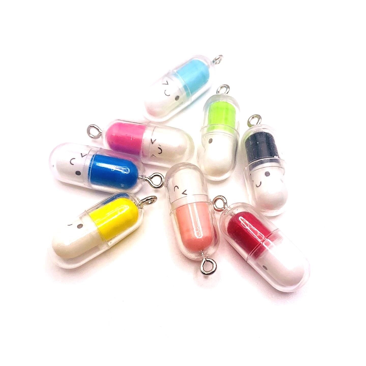 Mixed Kawaii Happy Pill Wish Capsule Charms, 10x28mm – US Seller