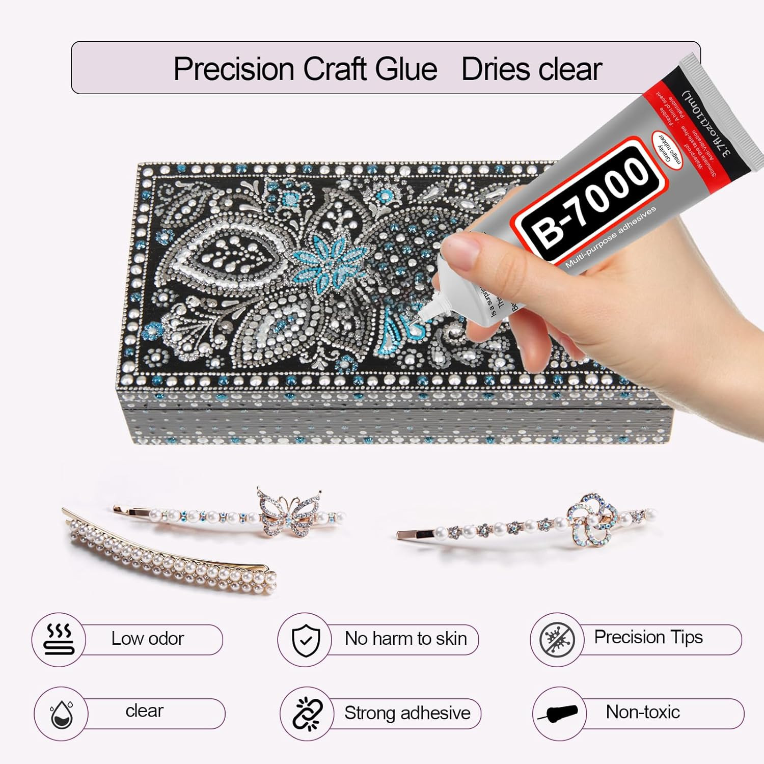 B7000 Clear Glue with Precision Tip – 4 Pack, 110Ml Each – Super Glue for Rhines