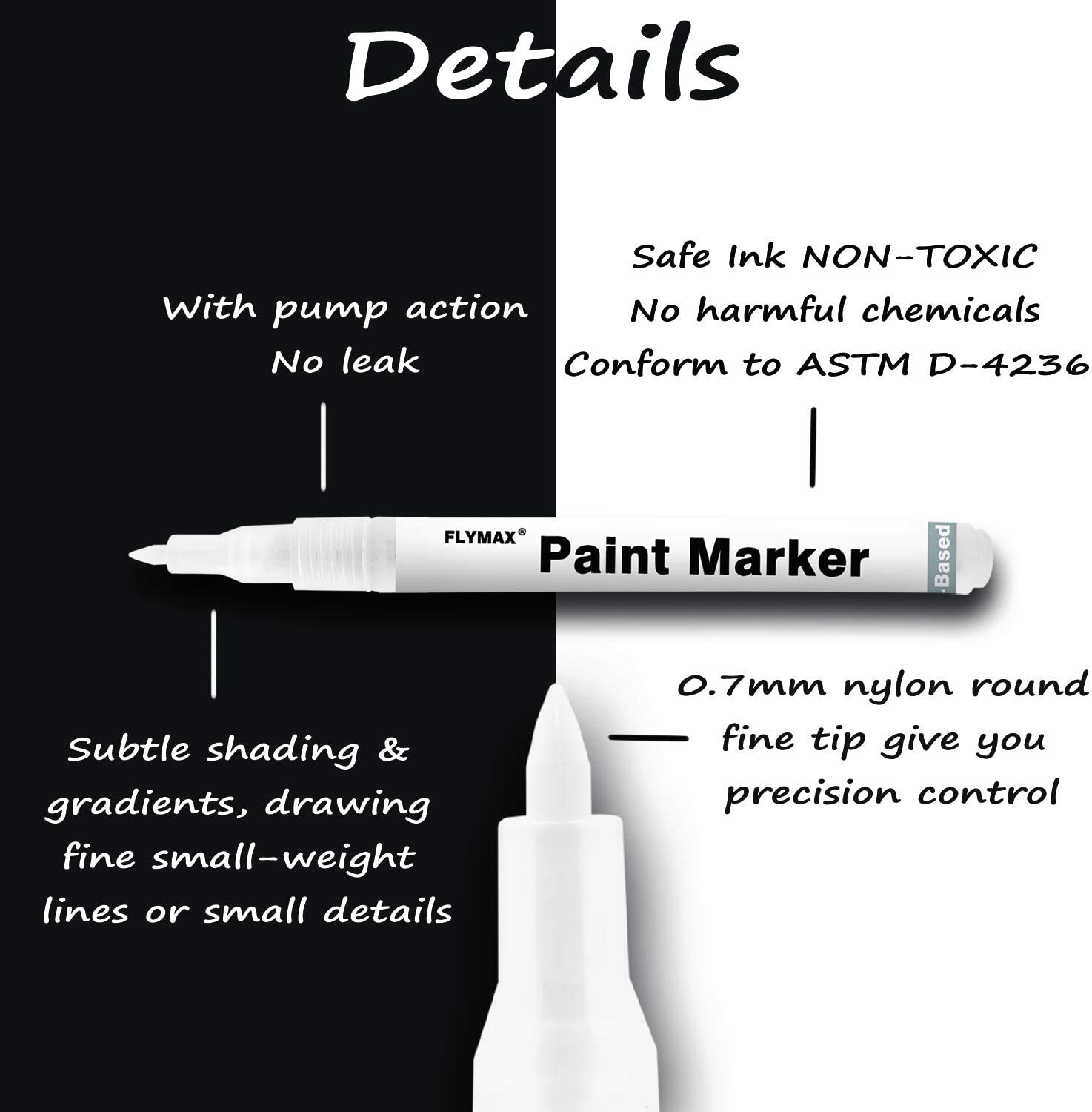 Acrylic White Paint Pen, 6 Pack 0.7Mm Permanent Marker for Wood Rock Plastic