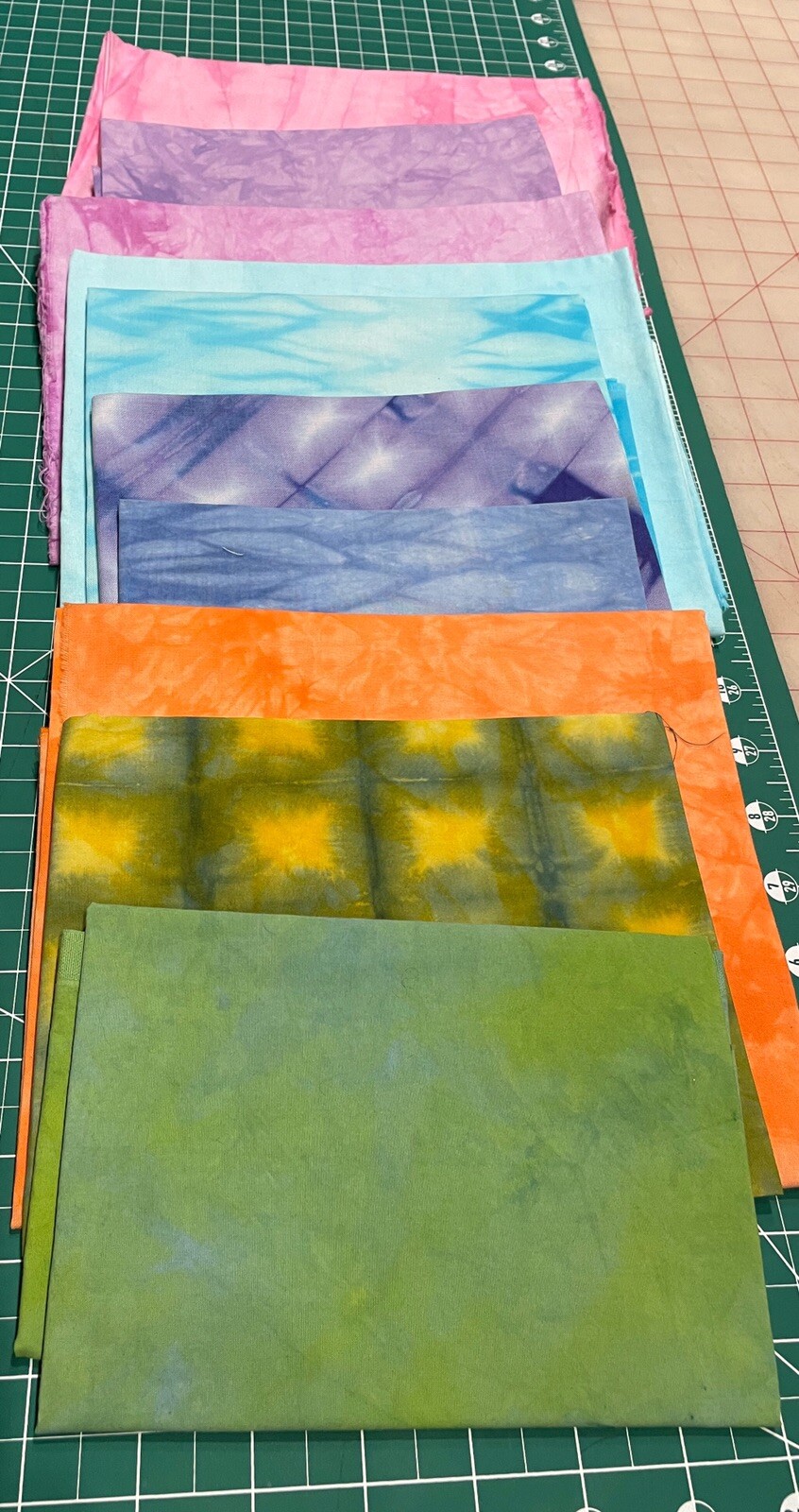 Hand Dyed Fabric Varies Sizes Colors & Designs Approx 2 Yards 10 Pieces