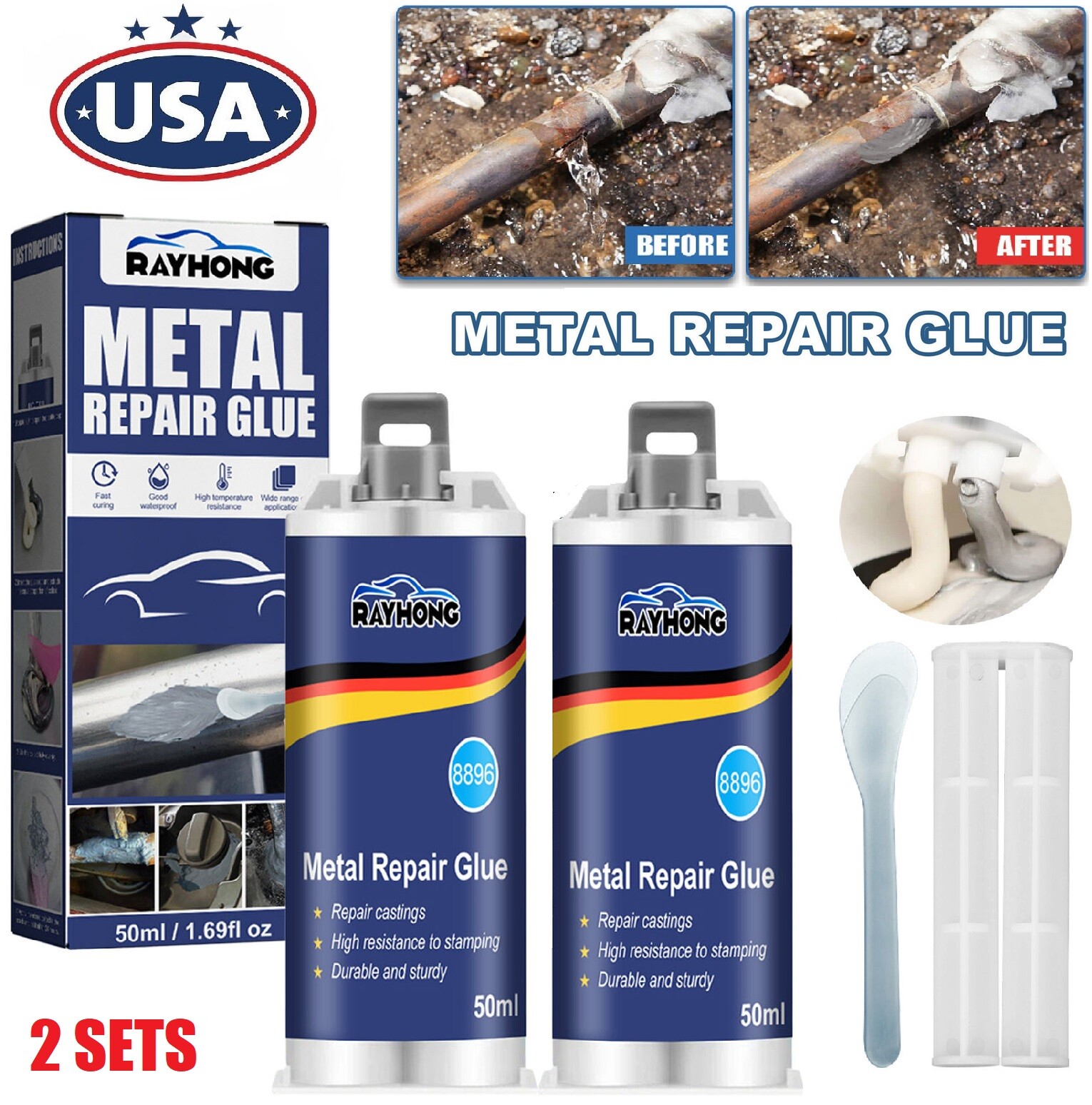 2 × Metal Repair Paste AB Casting Repair Glue Industrial Heat Cold Weld Sets USA