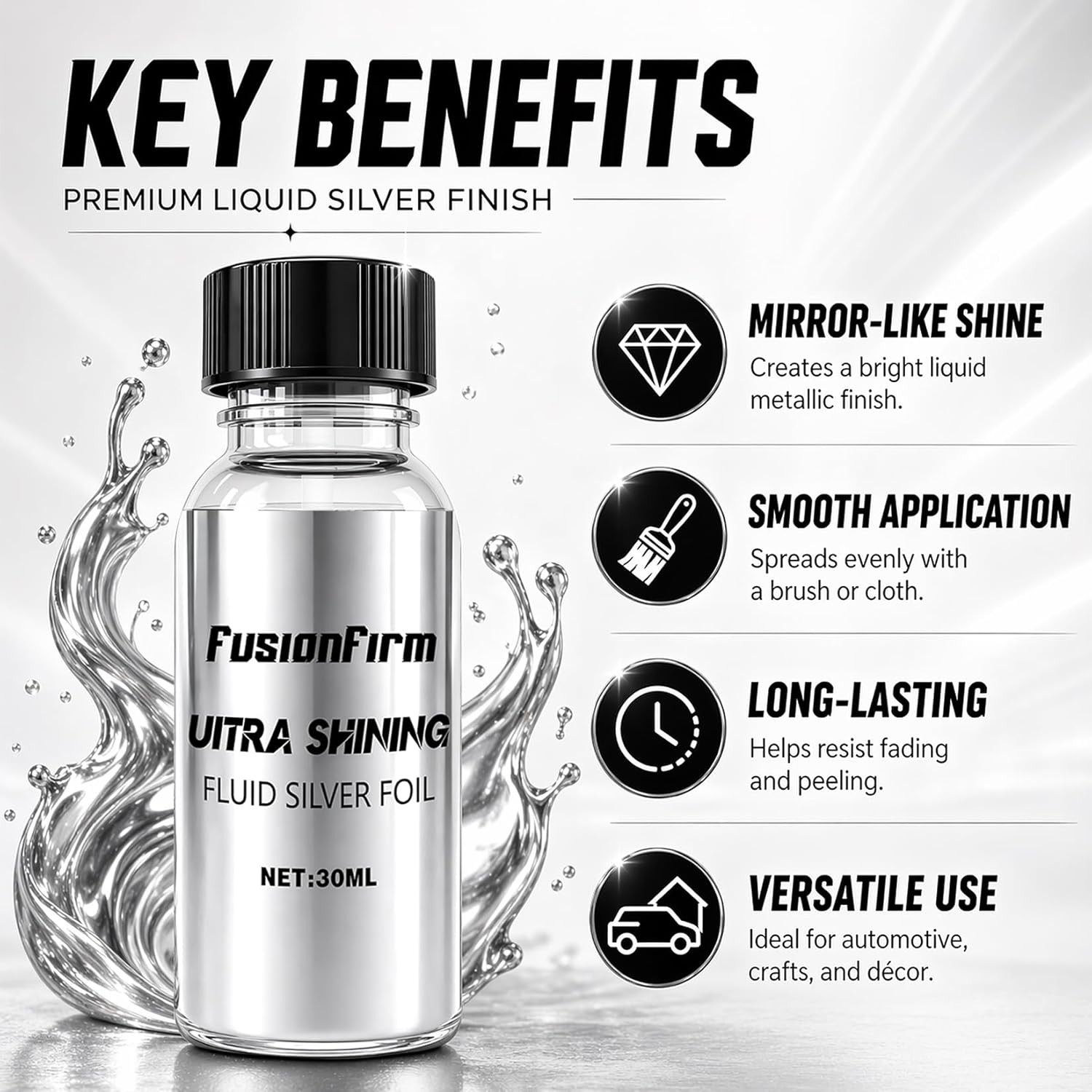 Liquid Leaf Paint – Alcohol-Based Airbrush Paint – High Gloss Finish Silver 1 Fl