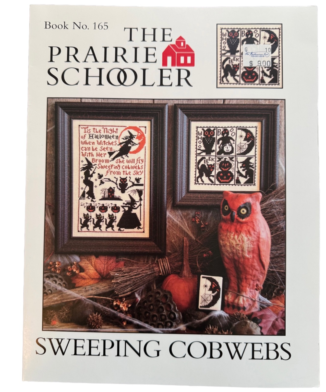 Prairie Schooler Cross Stitch 165 Halloween Sweeping Cobwebs Cats Moon Webs