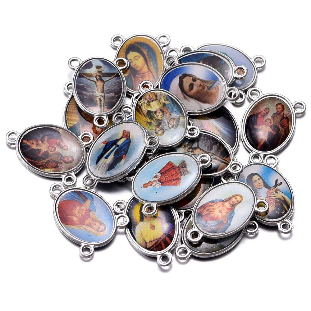 Weyuley 40pcs Mix Picture Rosary Center Miraculous Medal 25 Millimeters, A547