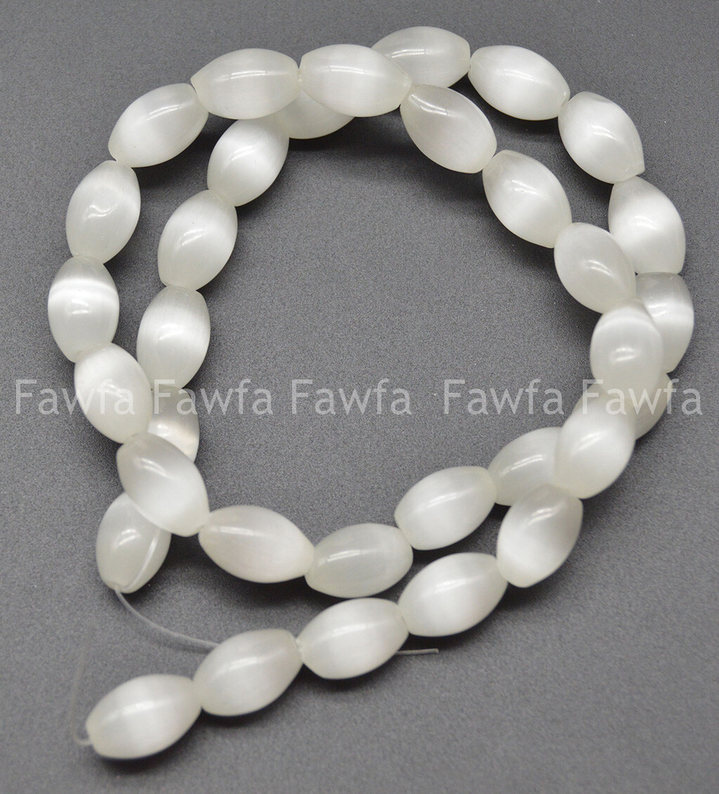8x12mm Mexican White Opal Cat’s Eye Gemstone Rice Shape Loose Beads 15”Strand