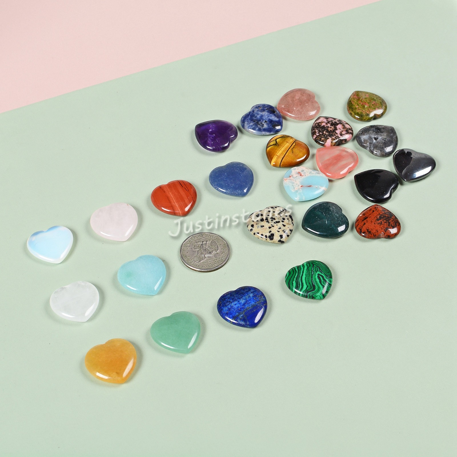 25mm Heart Crystal Healing Thumb Worry Stone Pocket Palm Heart Crystal Stone