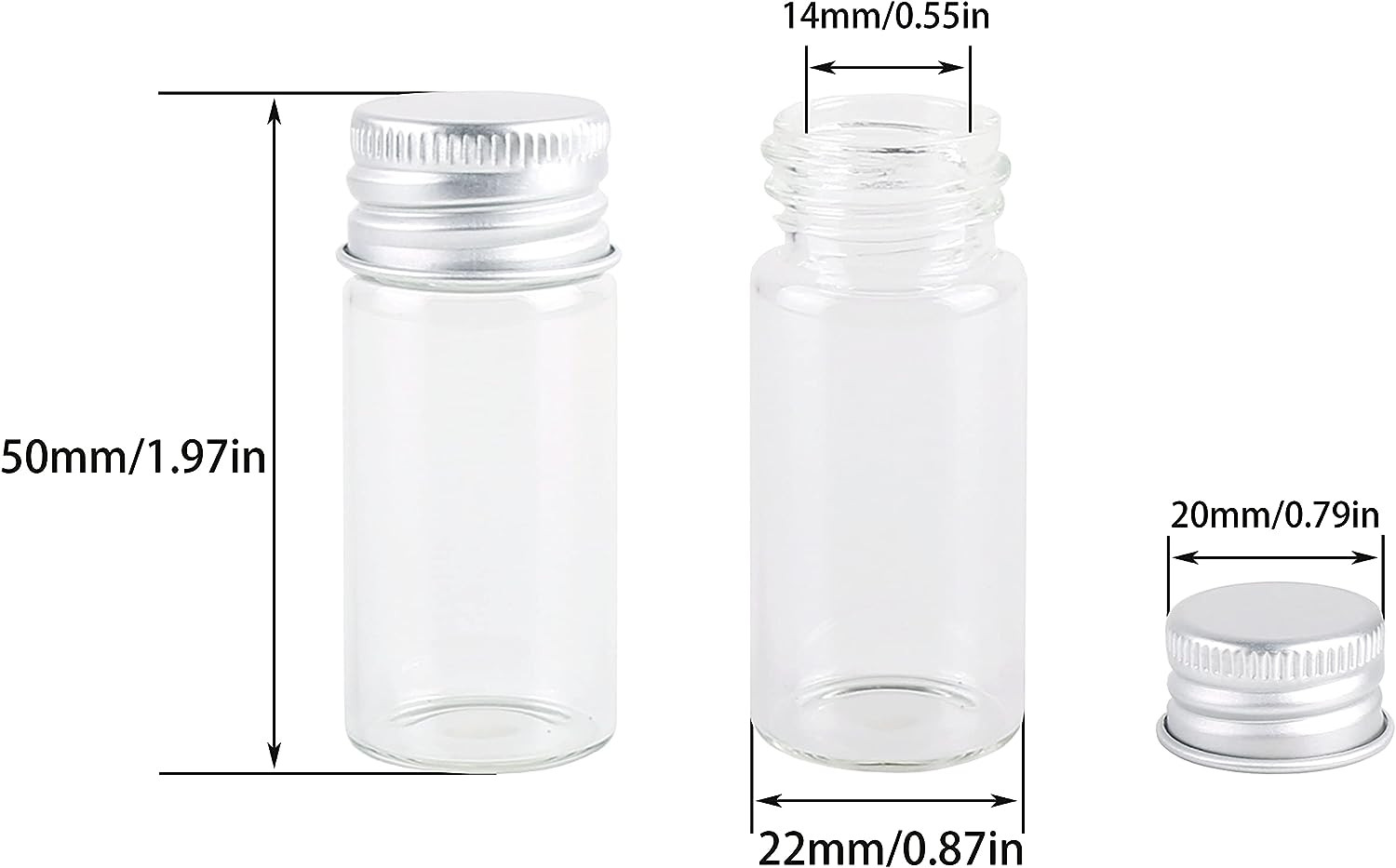 Maxmau 100 10Ml Vials Small Mini Tiny Glass Bottles Clear Empty Jars with Alumin
