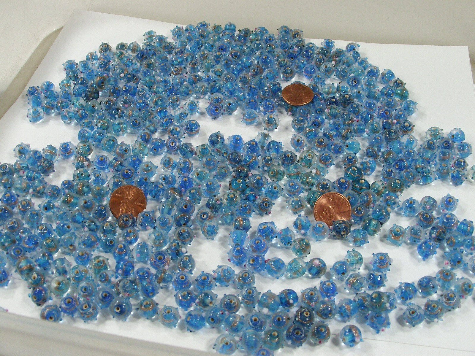 2 Pounds Blue India Handmade Fancy Bumpy Glass Beads Wholesale Bulk (HQP-3) ⭐