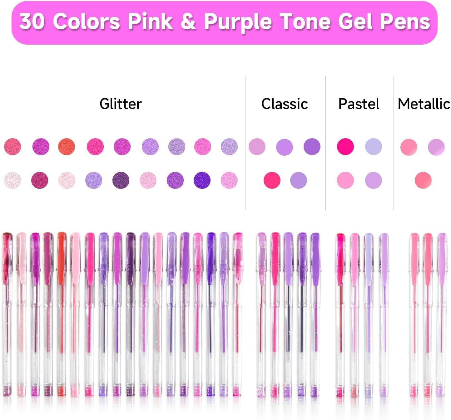 60 Pack Tone , Pink Purple Gel Pens with 30 Refills for Adults Coloring Books…
