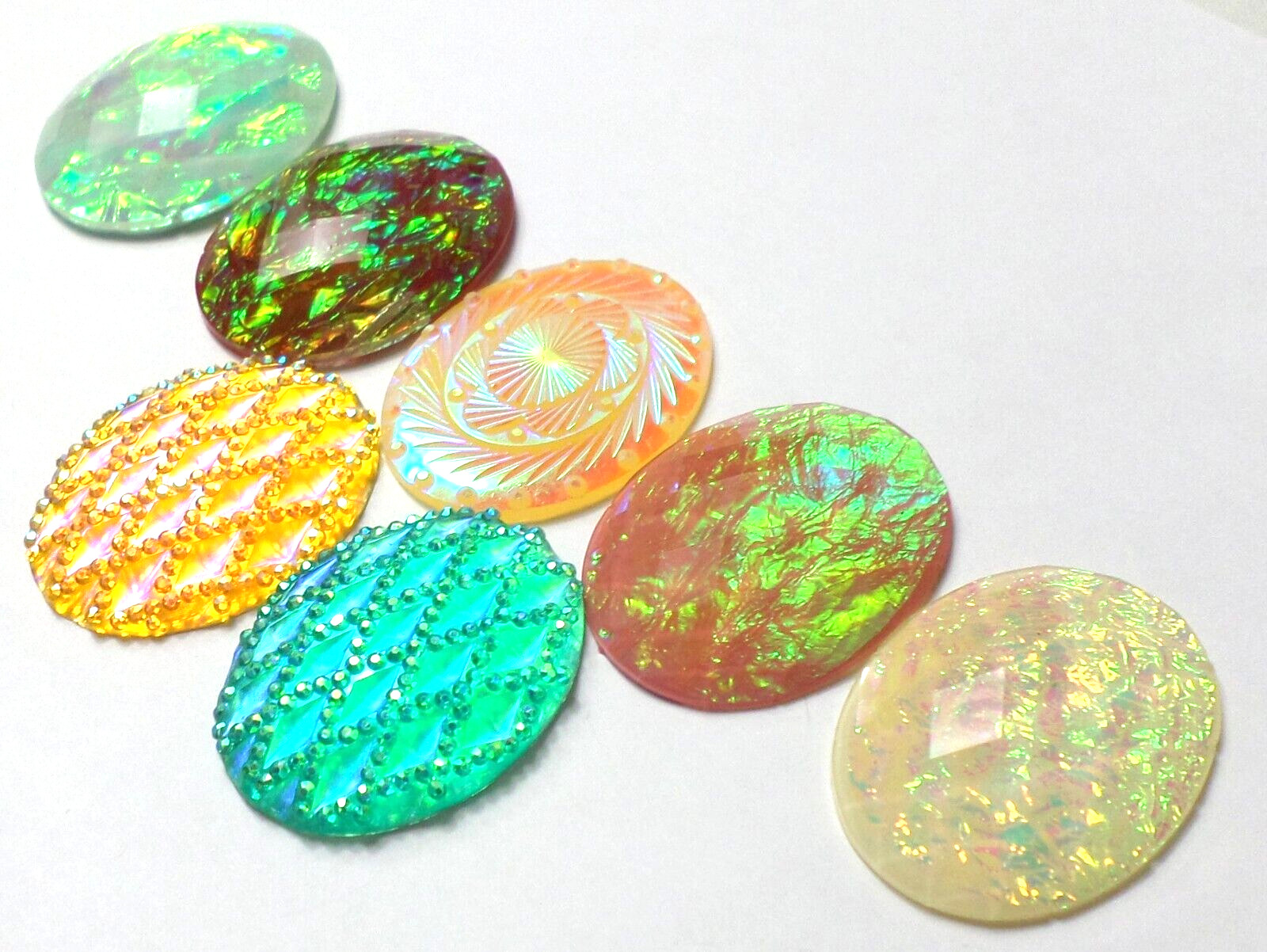 7 Colors 40x30mm Vertical or Horizontal Acrylic Faceted Faux Opal Cameos, Cabs