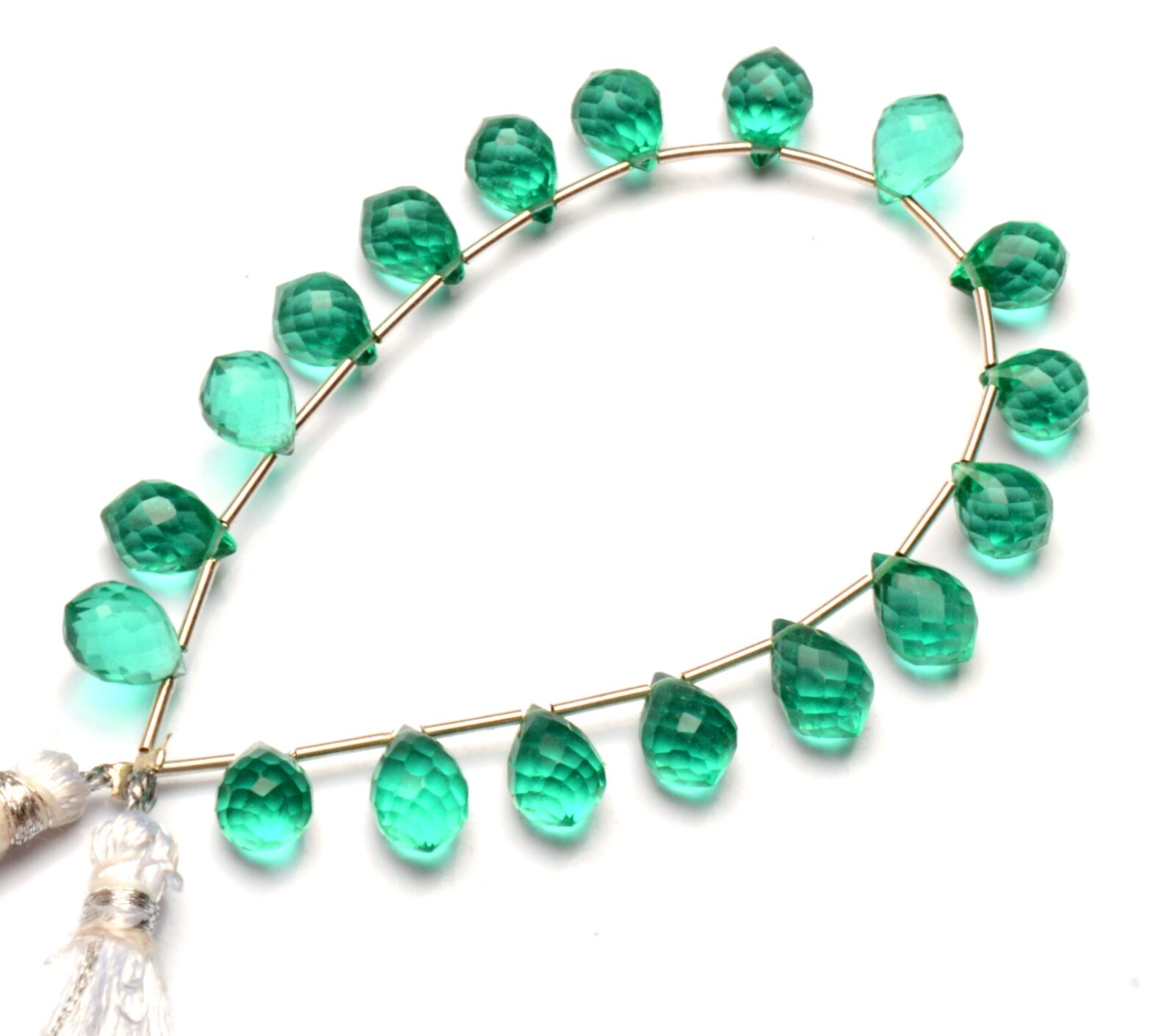 Emerald Gem Color Quartz Faceted 9×7 mm Size Teardrop Shape Briolette Beads 7″