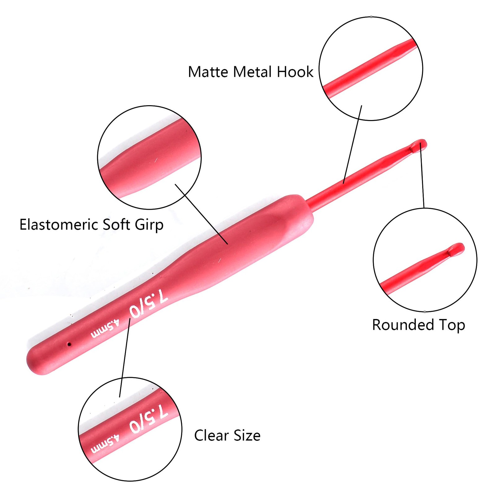 9PCS Red Crochet Hooks Ergonomic Soft Grip Crochet Hook Set, 2.06.0mm Crochet…