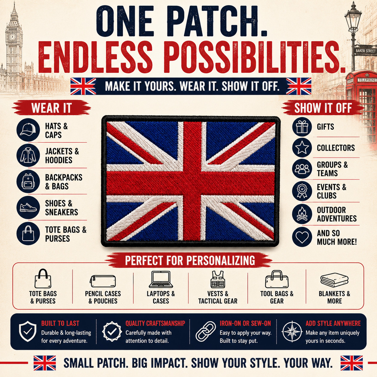 UNITED KINGDOM FLAG PATCH UNION JACK FLAG EMBROIDERED UK GREAT BRITTAIN DIY