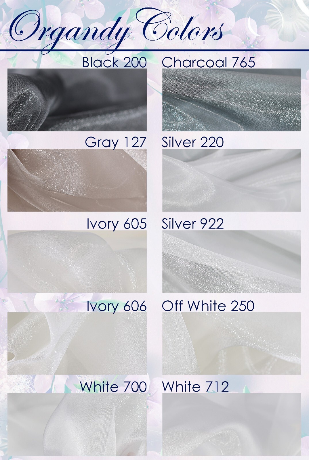 47 colors Crystal Sheer Organza Fabric By the Yard for Wedding, Costumes, Decor