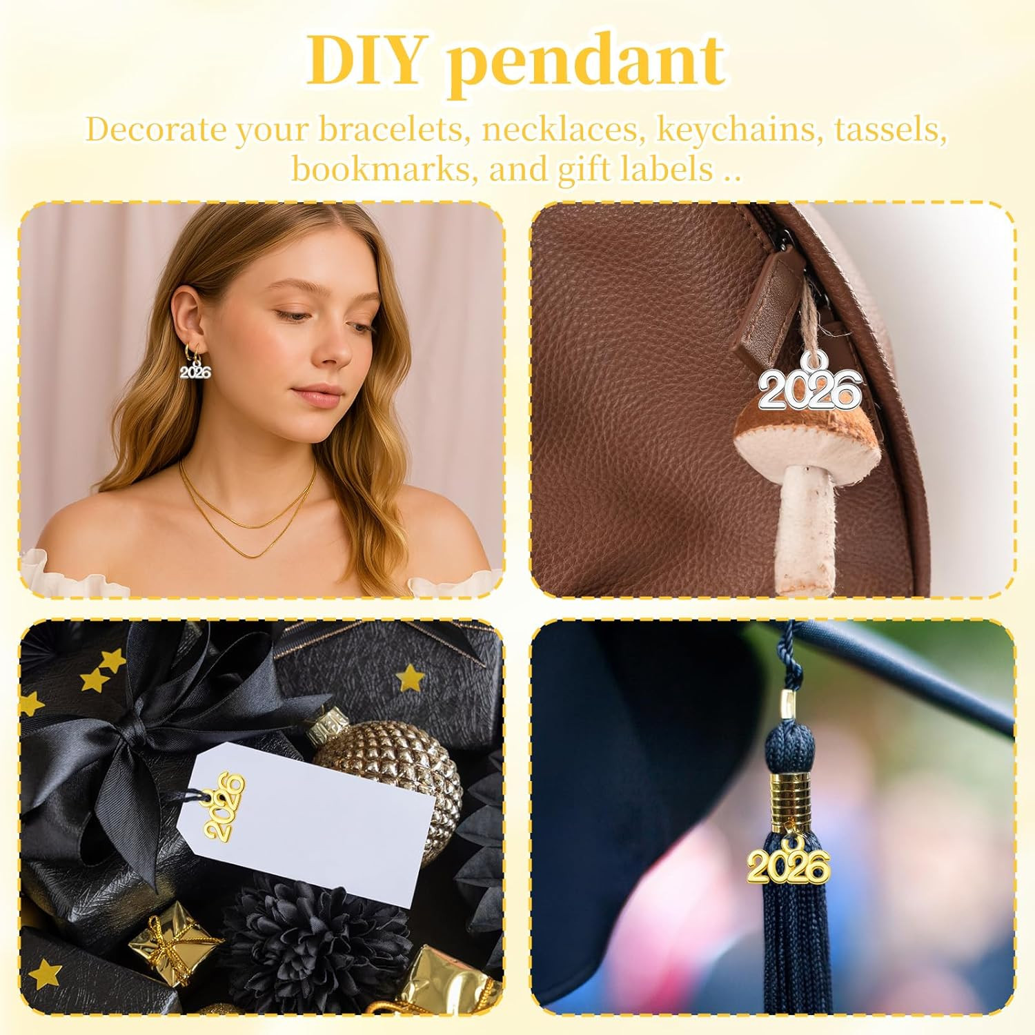 100Pcs 2026 Graduation Charms – Gold & Silver DIY Jewelry Pendants