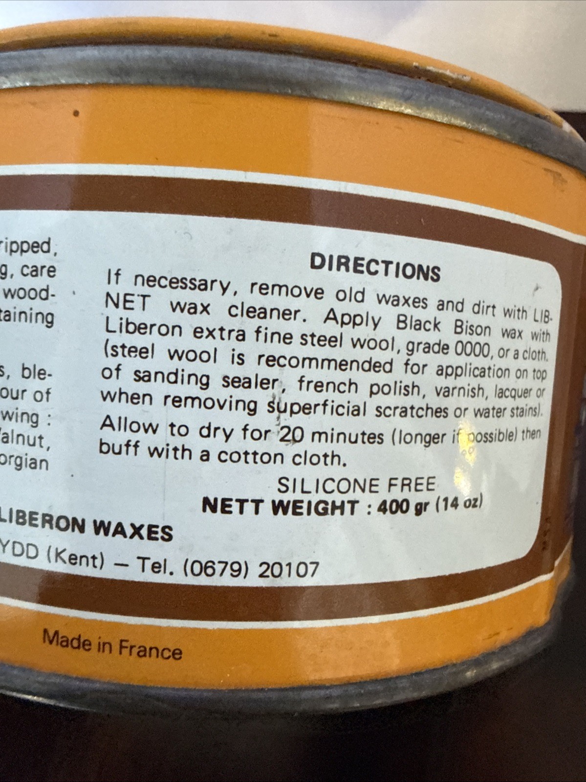 Liberon Black Bison Paste Wax Polish Clear Made In France Used Woodwork Antiques