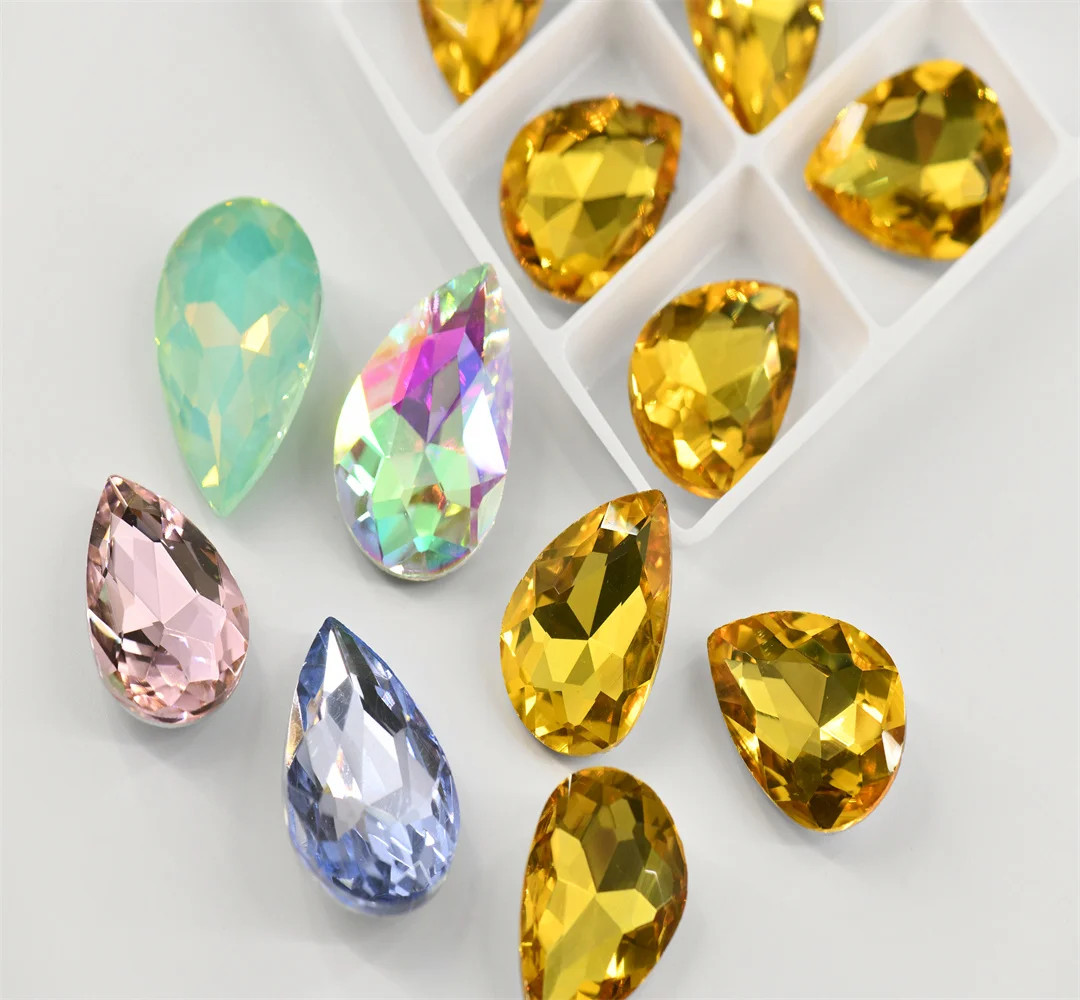 Rhinestone crystal Glass bead Pointback teardrop crafting needlework stones