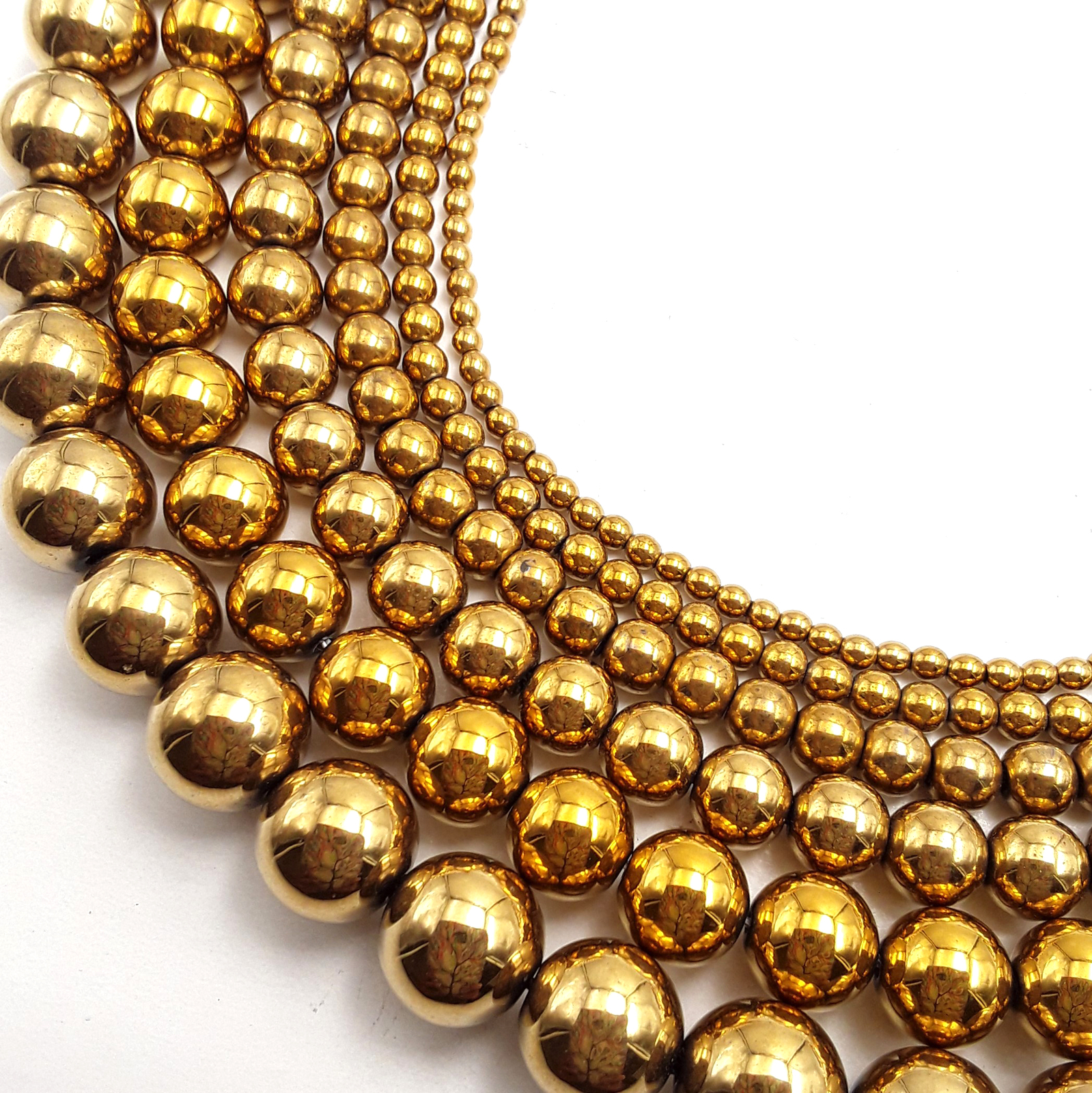 Gold Hematite Smooth Round Beads 2mm 3mm 4mm 6mm 8mm 10mm 12mm 15.5″ Strand