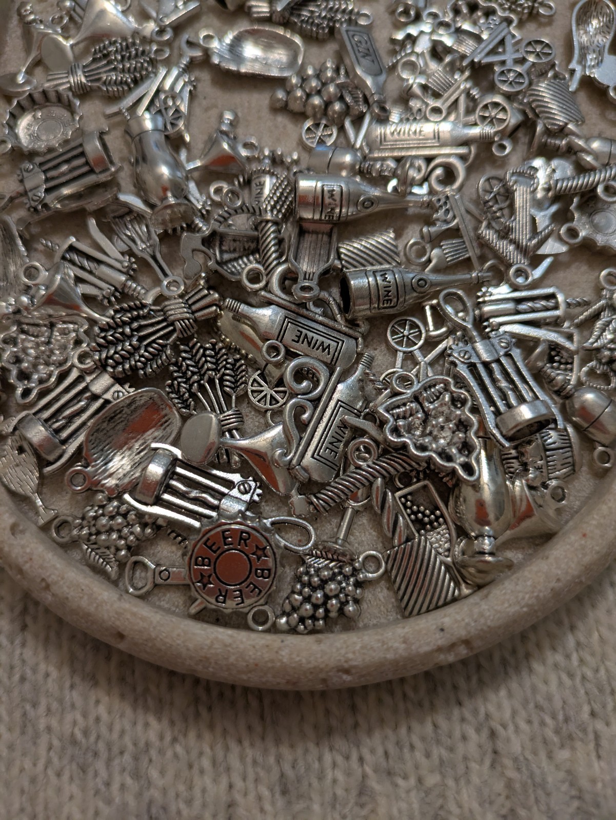 Silver Tone Charm Lot For Jewelry Making Wine Theme