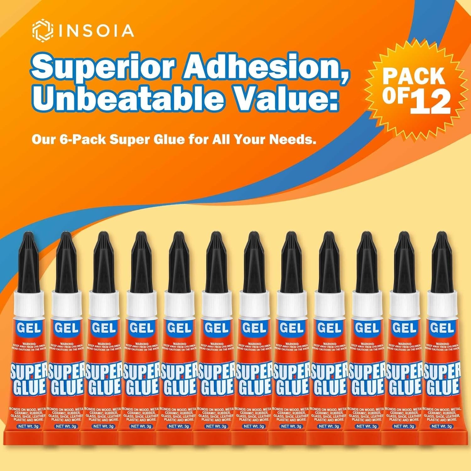 12-Pack Super Glue Gel Clear � 3g Strong Non-Drip Adhesive for Plastic Metal