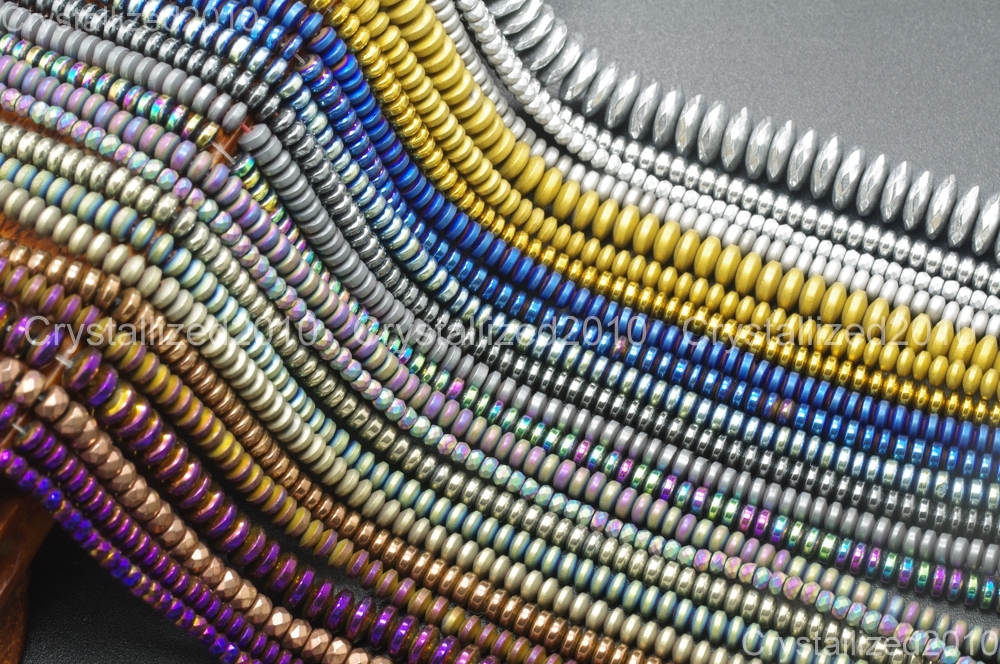 Hematite Gemstone Rondelle Spacer Beads 2mm 3mm 4mm 6mm 8mm Smooth Faceted 16″